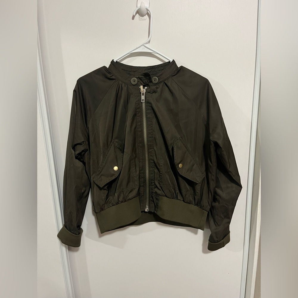 FREE PEOPLE Size XS‎ Midnight Bomber Jacket Satin Olive Green Military Army